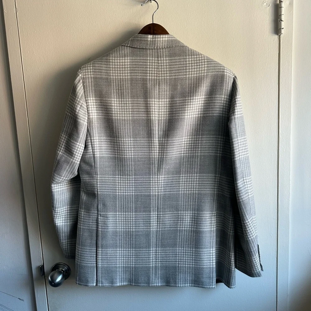 Kiton Light Gray Cashmere Silk Blend Checkered Blazer Su Misura